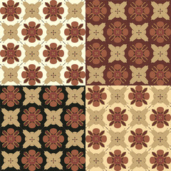 Set of seamless ornamental patterns in brown tones.