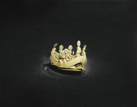 Bezel of a ring showing the king venerating the sun-god, from the tomb of the pharaoh Tutankhamun, discovered in the Valley of the Kings, Thebes, Egypt