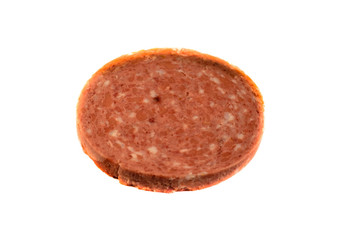 Piece of the sausage isolated on white