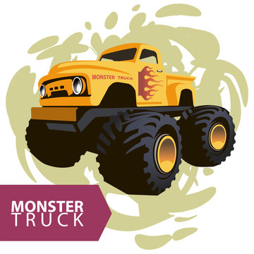 Vector yellow monster truck