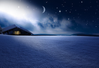 WEihnachthütte in Winternacht