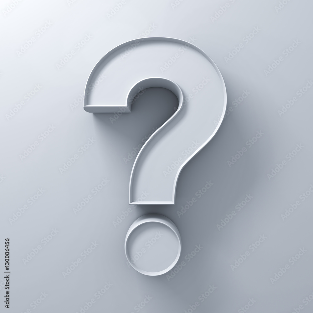 Poster white question mark on white wall background abstract with shadow 3d rendering
