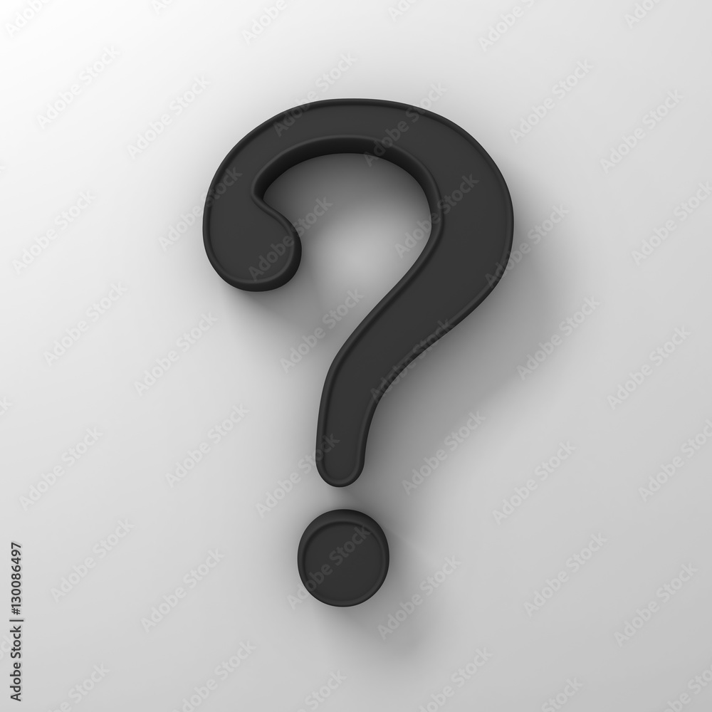 Poster black question mark on white background abstract with shadow 3d rendering