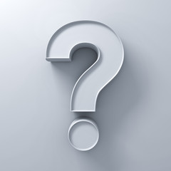 White question mark on white wall background abstract with shadow 3D rendering