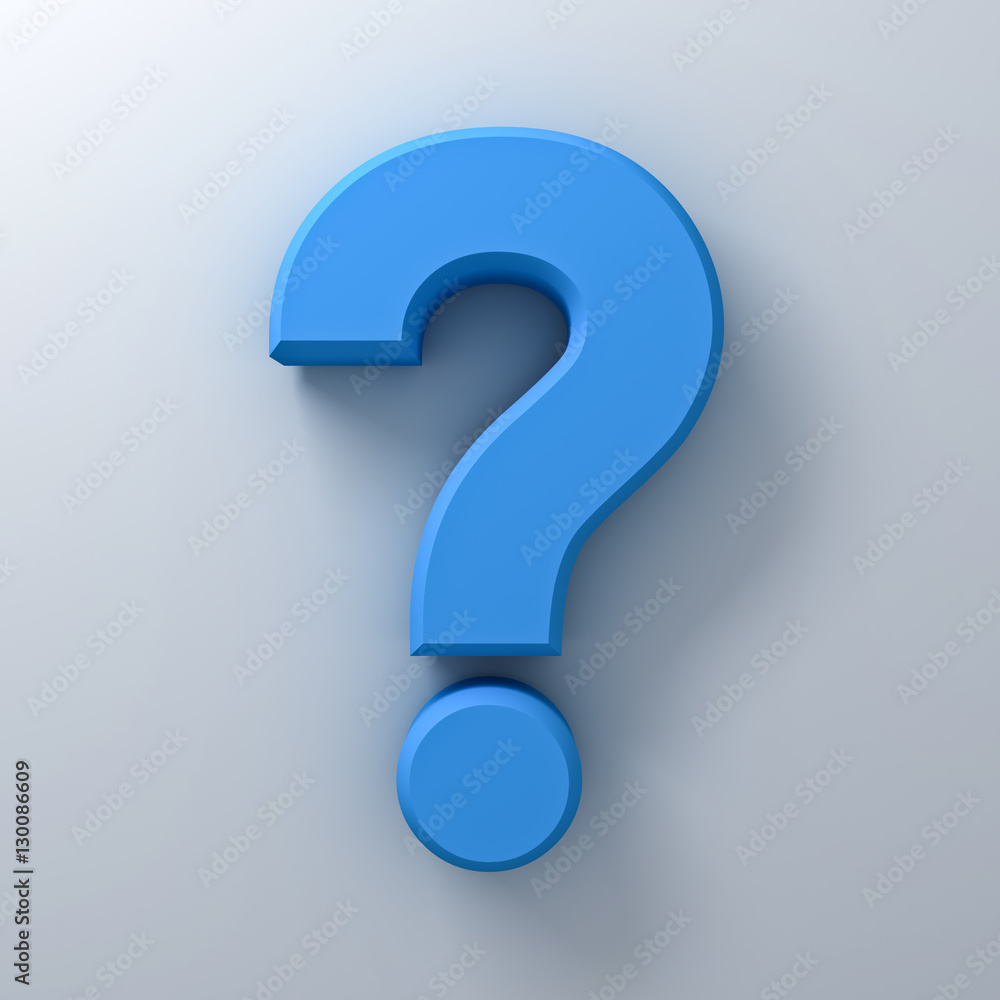 Poster blue question mark on white background abstract with shadow 3d rendering