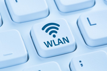 WLAN oder WiFi Hotspot Verbindung Internet blau Computer Tastatu