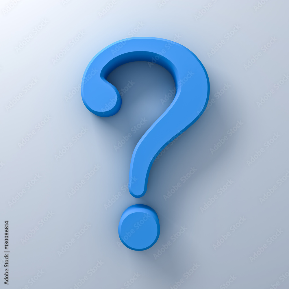 Poster blue question mark on white background abstract with shadow 3d rendering