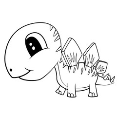 Illustration of Cute Black and White Cartoon Baby Stegosaurus Dinosaur. Vector EPS 8.