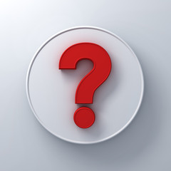 Red question mark on round white signboard background abstract with shadow 3D rendering