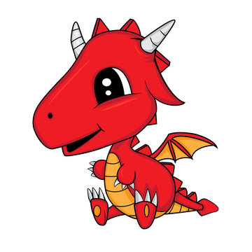 Illustration of Cute Cartoon Baby Dragon.Vector EPS 8.
