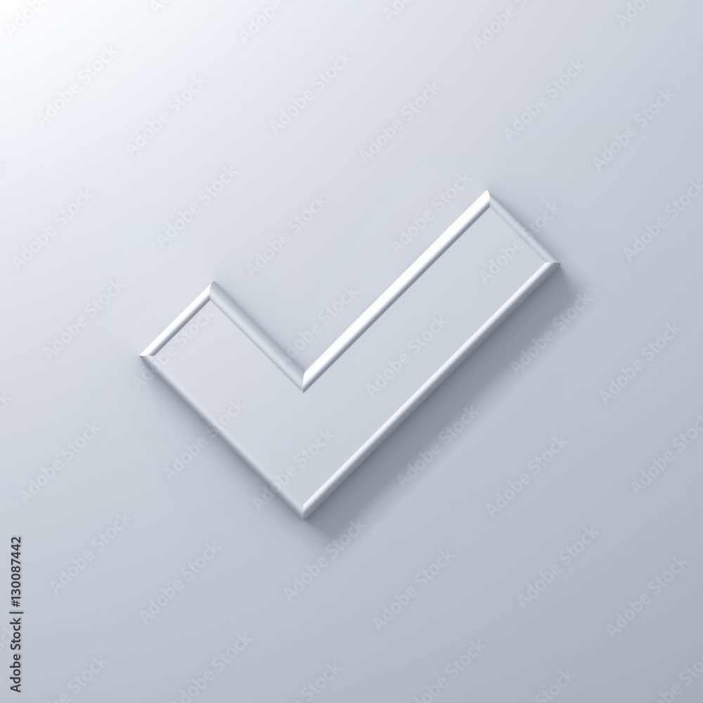Poster white check mark or tick abstract on white wall background with shadow 3d rendering