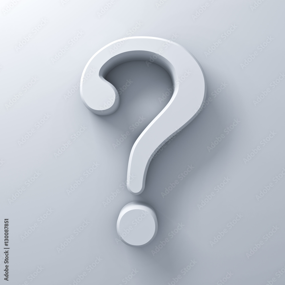 Poster white question mark on white wall background abstract with shadow 3d rendering