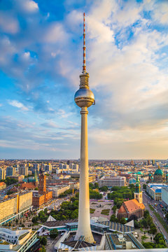 Berlin TV tower at sunset, Germany