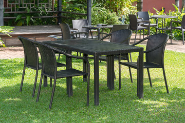 Garden table and chairs.
