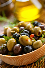 Marinated olives with herbs.