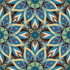 Crédence de cuisine en plexiglas Tuiles marocaines Texture transparente florale ornée, motif sans fin avec des éléments de mandala vintage.