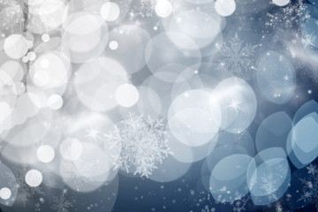 Blue holiday abstract background with stars and snowflakes