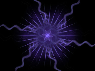 Fractal pattern of  purple flower,  star with wavy and sharp rays on  black background