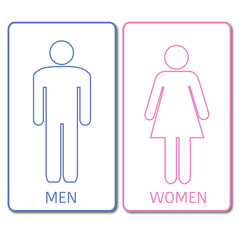 Blue and Pink Restrooms Sign
