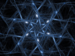Fractal pattern of  blue star  on  black background