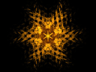 Fractal pattern of  yellow abstract flower, star  on  black background