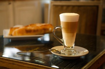 Breakfast with coffee.