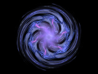 Fractal pattern of purple spiral star on  black background