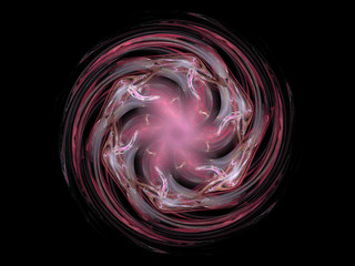 Fractal pattern of pink spiral star on  black background