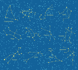 Night Sky with Constellations Map Illustration
