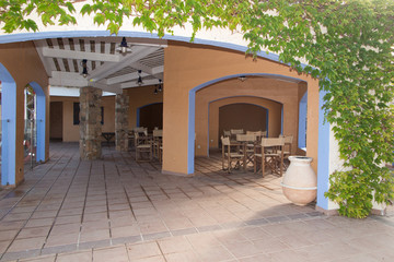 Fototapeta na wymiar blue patio for an house in summer