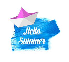 Hello summer lettering on blue stain