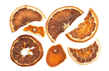 Dried oranges slices isolated on white background