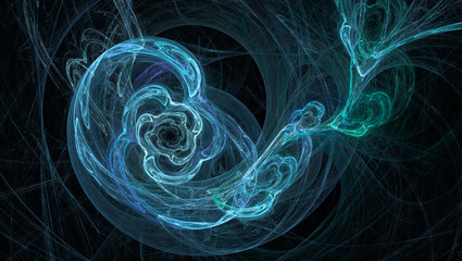 Cold blue abstract background with curves and spirals