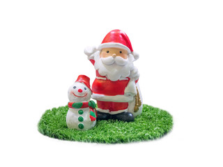 Santa Claus and snowman.isolated on white background with clipping path.