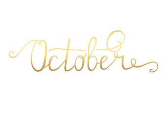 October. Typographic Design. Black Hand Lettering Text Isolated on White Background. For Housewarming Posters, Greeting Cards, Home Decorations, Business Presentation. Vector illustration