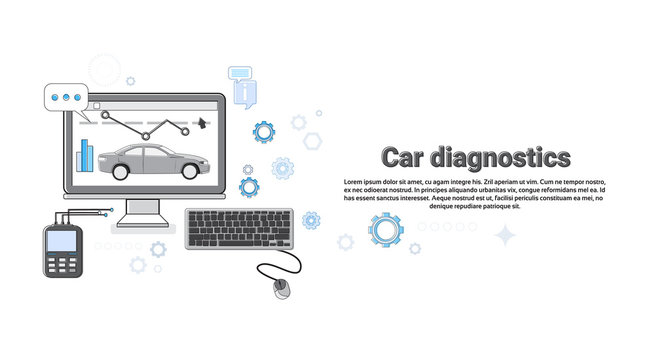 Car Computer Diagnostics Service Auto Mechanics Business Web Banner Vector Illustration