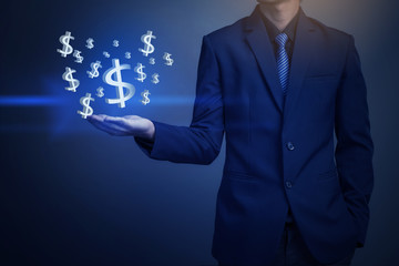 Closeup image of Businessman hand holding money, business concep