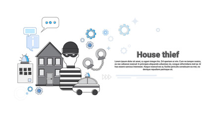 House Thief Security Protection Insurance Web Banner Vector Illustration