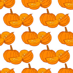 Seamless autumn pumpkin seamless pattern. Seamless patterns are used in textile design, postcards, calendars, websites, wallpapers, packages, backgrounds