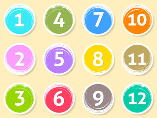 Colorful calendar circle labels month numbers