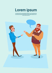 Two Businessman Talking Chat Box Bubble Communication Casual Business Man Flat Vector Illustration