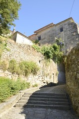 Fototapeta na wymiar Pebbly steps in way in Tui, Galicia, Spain
