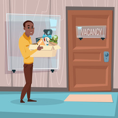 African American Business Man Recruitment New Job Position Vacancy Office Interior Mix Race Businessman Flat Vector Illustration