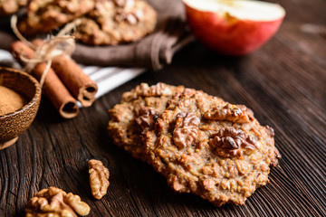 Fototapeta na wymiar Apple cookies with walnut, honey, oatmeal and cinnamon