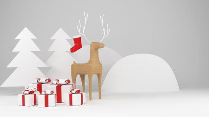 Reindeer With Gifts, Christmas, White Background, 3D Illustration