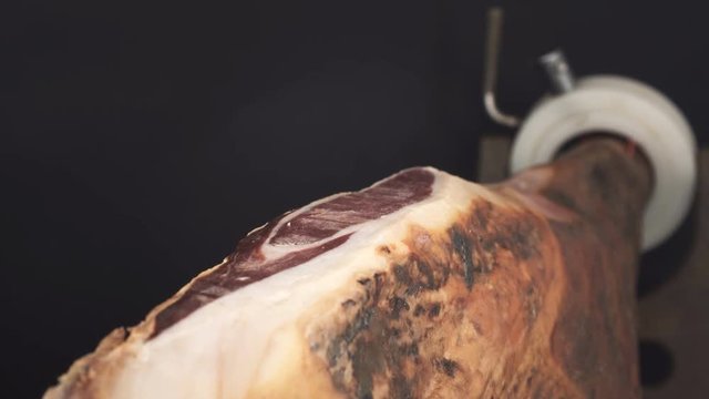 Sliding camera over serrano ham leg