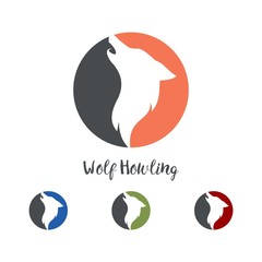 Wolf Howling Circle Design Logo