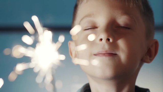Happy adorable kid celebrating his birthday and make a wish