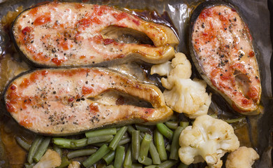 baked salmon and vegetables
