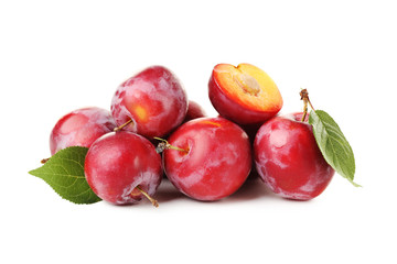 Fresh plums isolated on a white